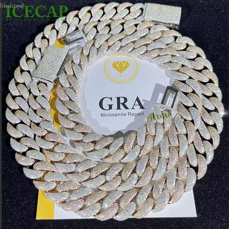 Hot 18mm 5rows Bubble Hiphop Sterg Sier Moissanite Chain Iced Out two Tone Cuban k Necklace