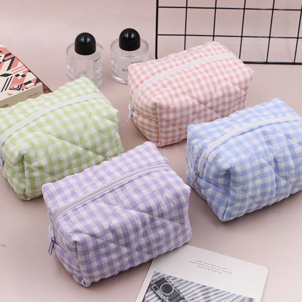 Women Quilted Checkered Makeup Bag Make Up Brush Bags Travel Toiletry Zipper Storage Pouch for Cosmetics Makeup Brushes for Girl 250120