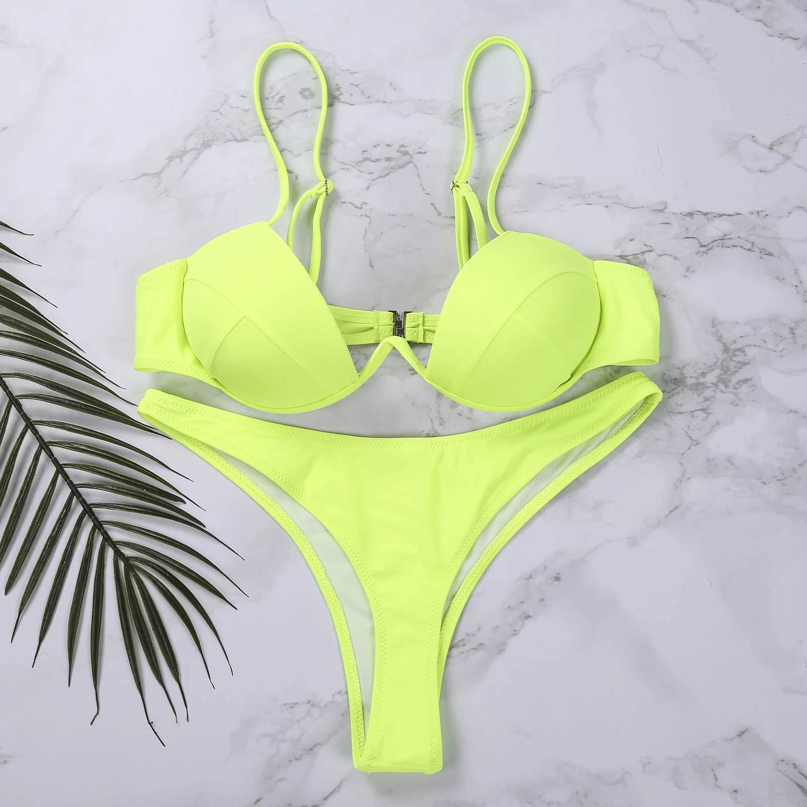 Women Push Up Two Piece Bikini Swimsuits Solid Color Bra Padded Swimwear Bathing SuitXJ250120