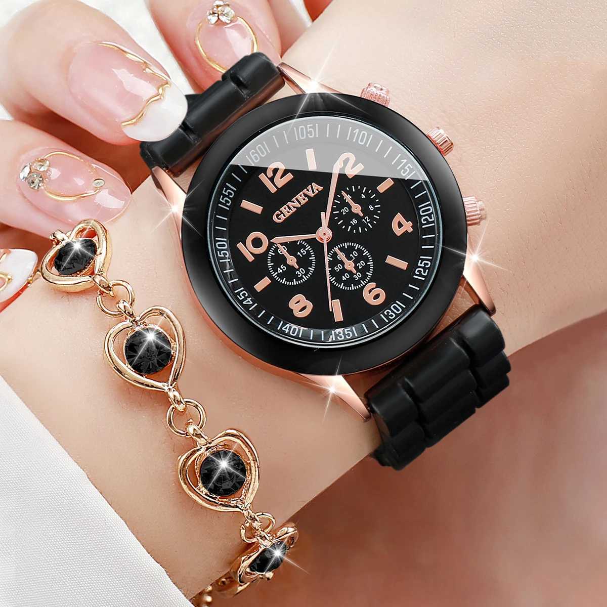 Wen Fashion Silicone Band Quartz Watch with Diamond Bracelet X250203
