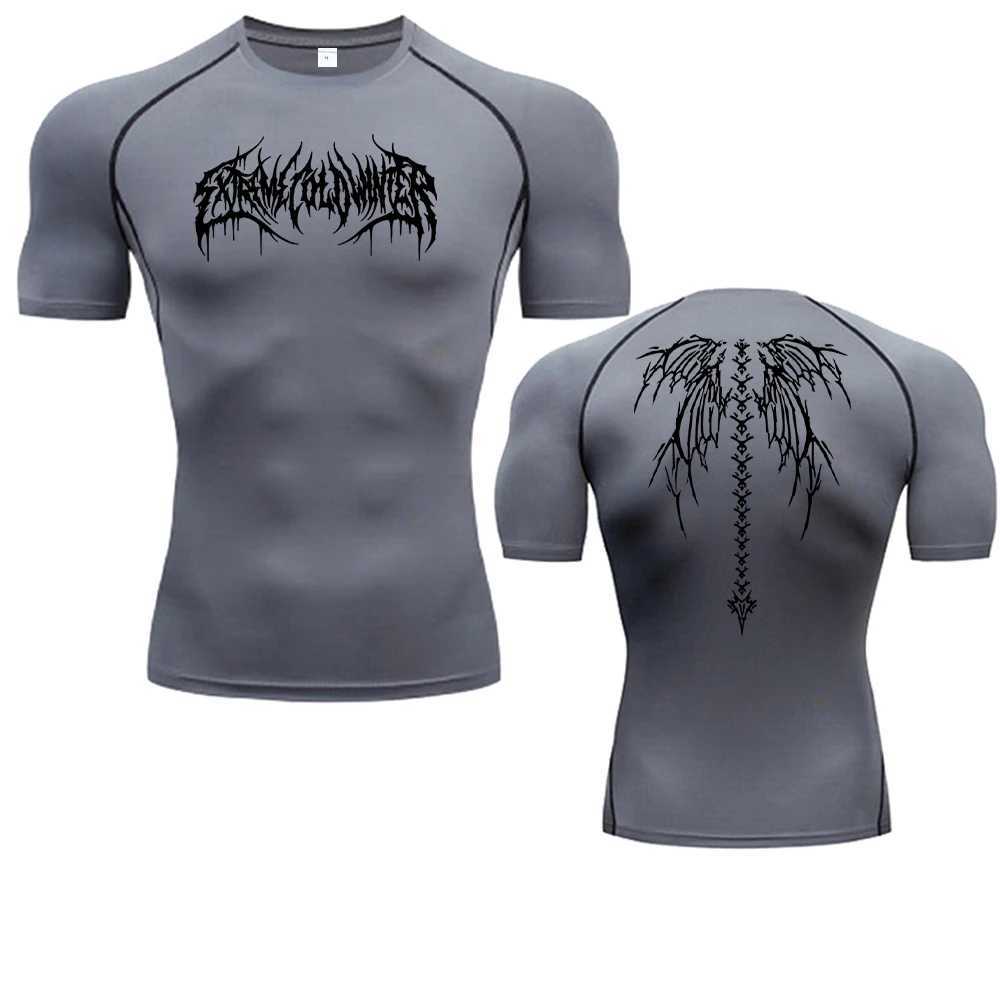 Bat print compression mens summer short sleeved Rush protective gym running T-shirt sports quick drying T-shirt top X250203