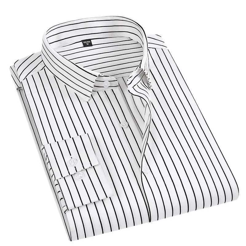 Business Dress Shirt Mens Long-sleeve Autumn Spring Fashion Striped Printed Casual Formal White Work Simple Basic ShirtsXJ250121