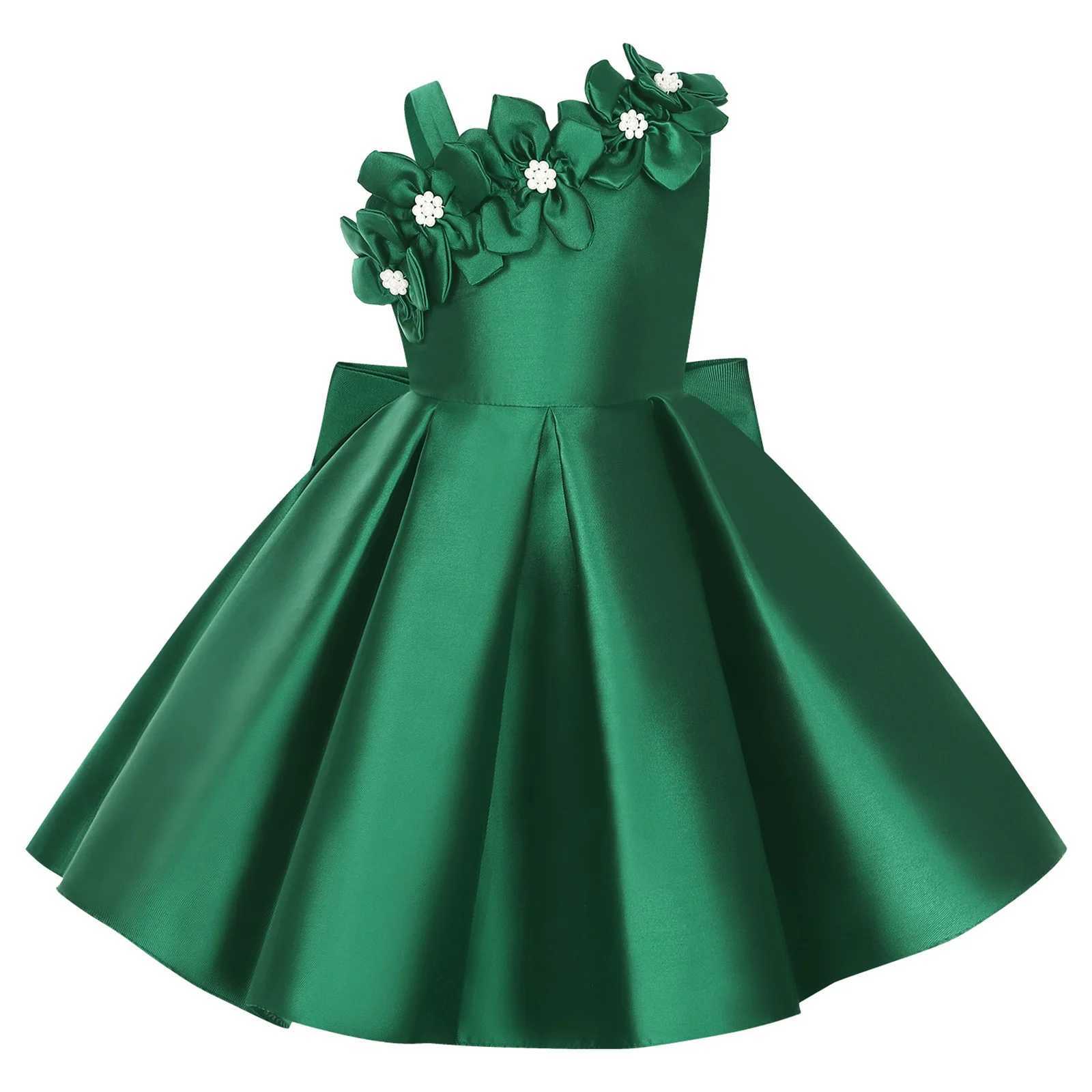 Flower Girl Sleeveless Applique Bowknot Dresses Kids Girls Dress Wedding Formal Birthday Party Gown Elegant Princess Dress X250203