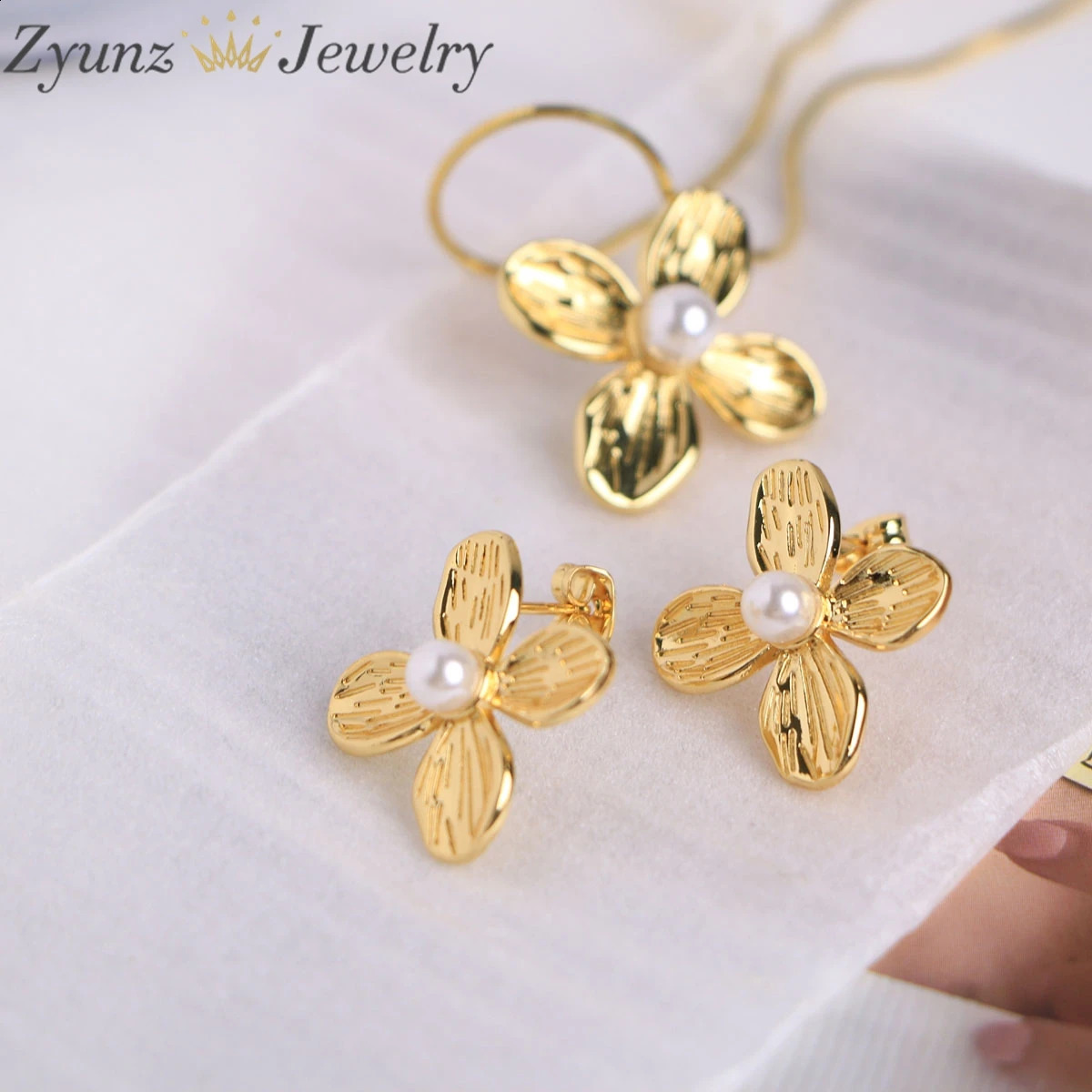 5Set Dainty Gold Color Flower Pendants Necklaces Earrings Sets for Women Delicate Wedding Jewelry Set Wholesale 250117