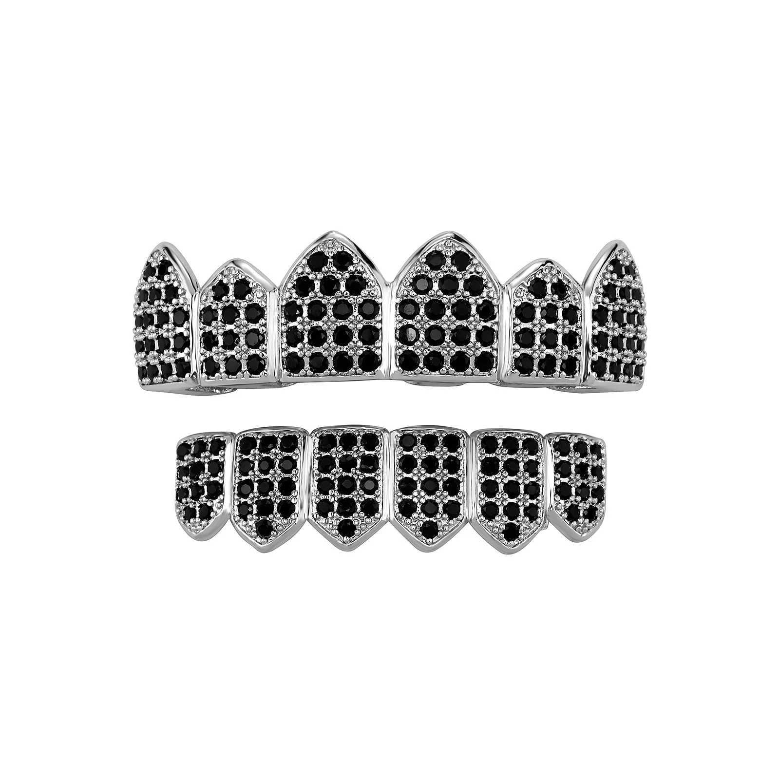 RACHELZ Gothic Style Black Red Zircon Teeth Grillz Fangs Y2k Punk CZ Stone Tooth Caps For Women Men Jewelry Halloween CosplayXJ250114