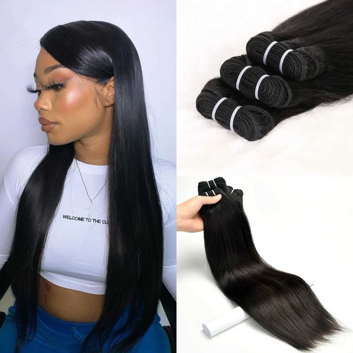 Straight Human Hair Bundles With Clo 3PCS Bundles With 4x4 Transparent Lace Clo Natural Color Hair Extension For WomenXJ250120
