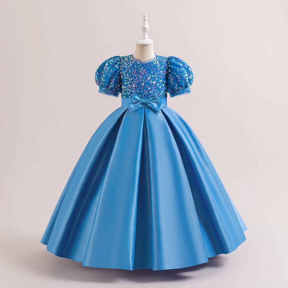 Christmas Sequin Bridesmaid Girl Dresses Elegant Bow Wedding Party Princess Prom Kids Dress For Girls Birthday Evening Costumes X250203