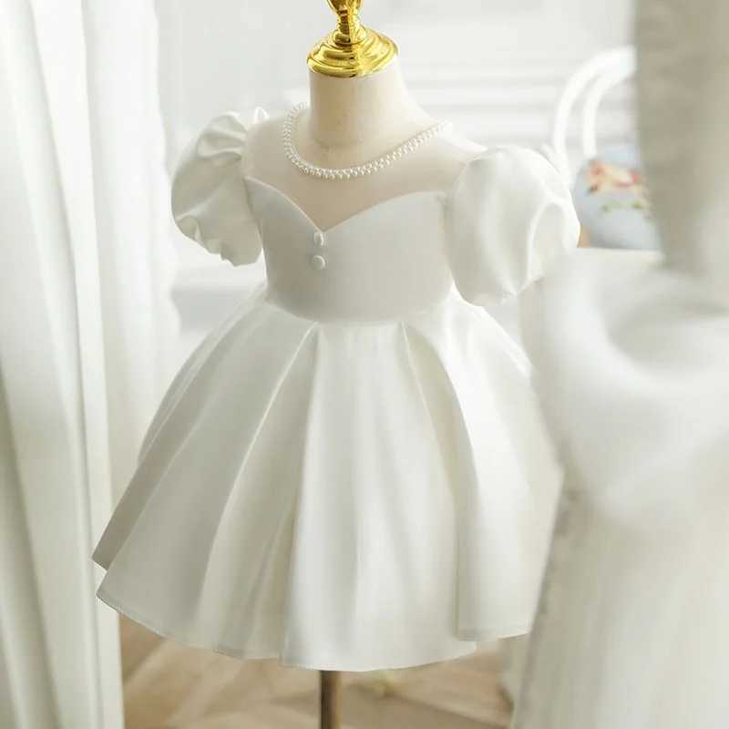 Baby Girl Princess Pearl Neck Dress Puff Sleeve Infant Toddler Child Vintage Dress Party Pageant Birthday Baptism Frocks 1-12Y X250203