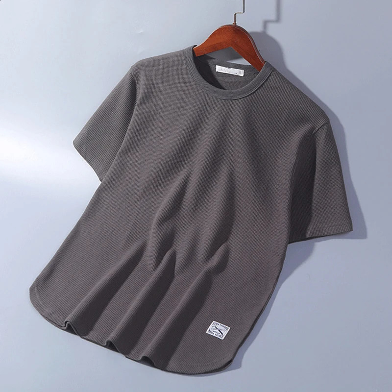 5XL Solid Color Waffle Tshirts for Men Casual Quality Shortsleeved Mens Tees Summer Fashion ner Tops Male 250108