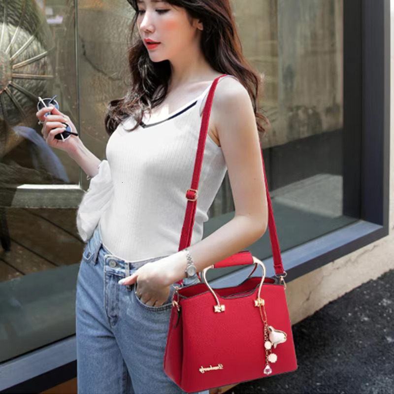 Handle For Women PU Leather Pendant Crossbody Bag Large Capacity Messenger Handbag Middle-Aged Mommy Bags Tote Purse