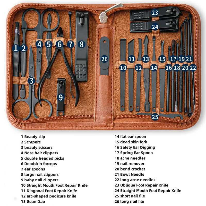 Manicure and pedicure kit high quality nail file scissors manicure pedicure set convenient to use sturdy for travel 26PCsXJ250116