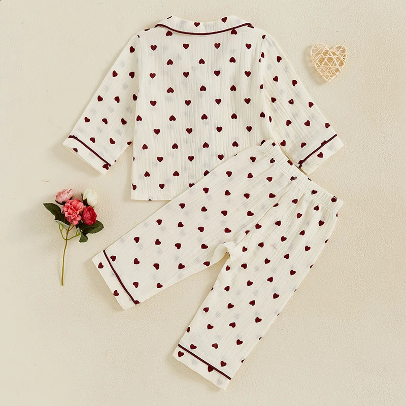 Citgeett Spring Valentines Day Kids Girls Pajamas Heart Print Long Sleeves Shirt Elastic Pants Sleepwear Clothes 250121