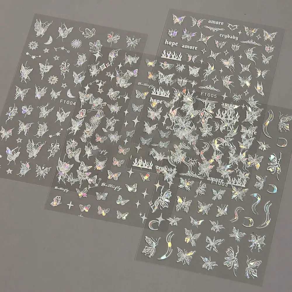 Butterfly Laser Nail Stickers Holographic Glitter Shining Adhesive Slider DIY 3D Nail Art Decal DecorationXJ250120
