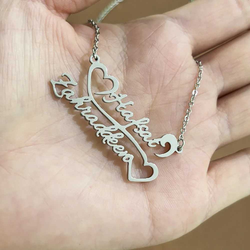 Personalized Couple Custom Double Name Necklaces Stainless Steel Jewelry for Women Pendant Mens Gold Chains Valentines Day GiftsXJ250121