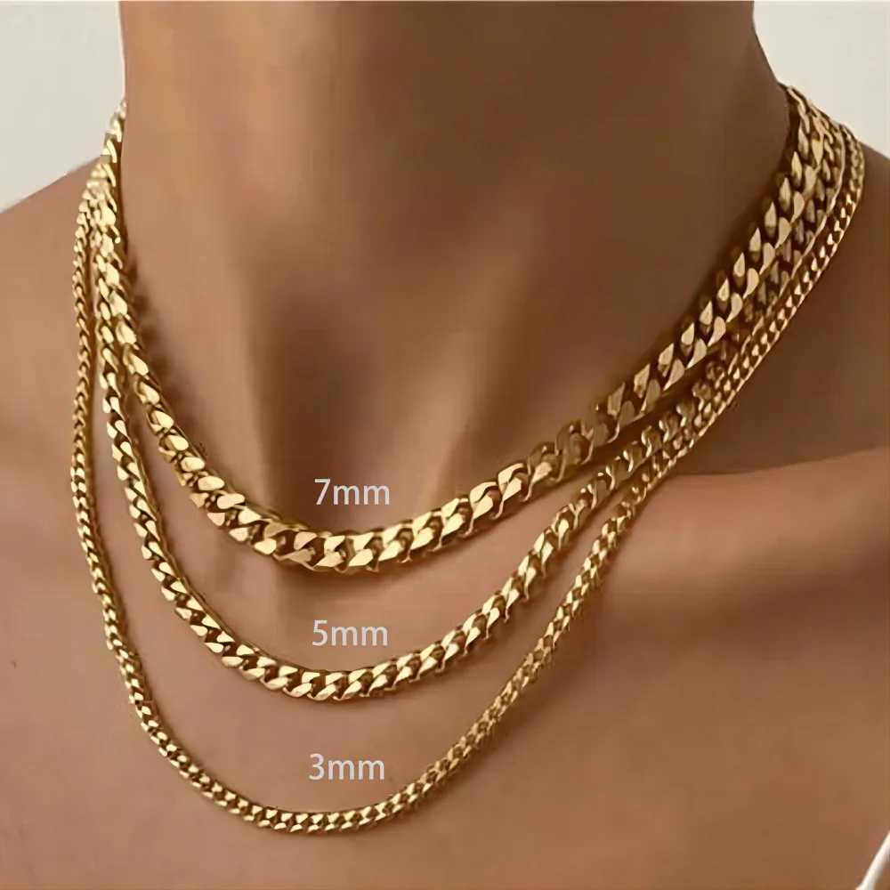 3/5/7mm Stainless Steel Punk Cuban Chains Necklace for Men Women Gold Silver Color Choker Metal Collar Jewelry Fashion GiftXJ250121