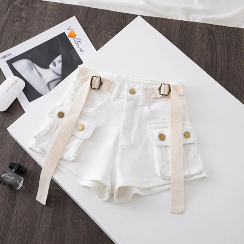 Retro Army Green Work Clothes Cowboy Shorts Summer Cool Girl Fashion Belt Pocket High Waist Dance Short Skirt 250118