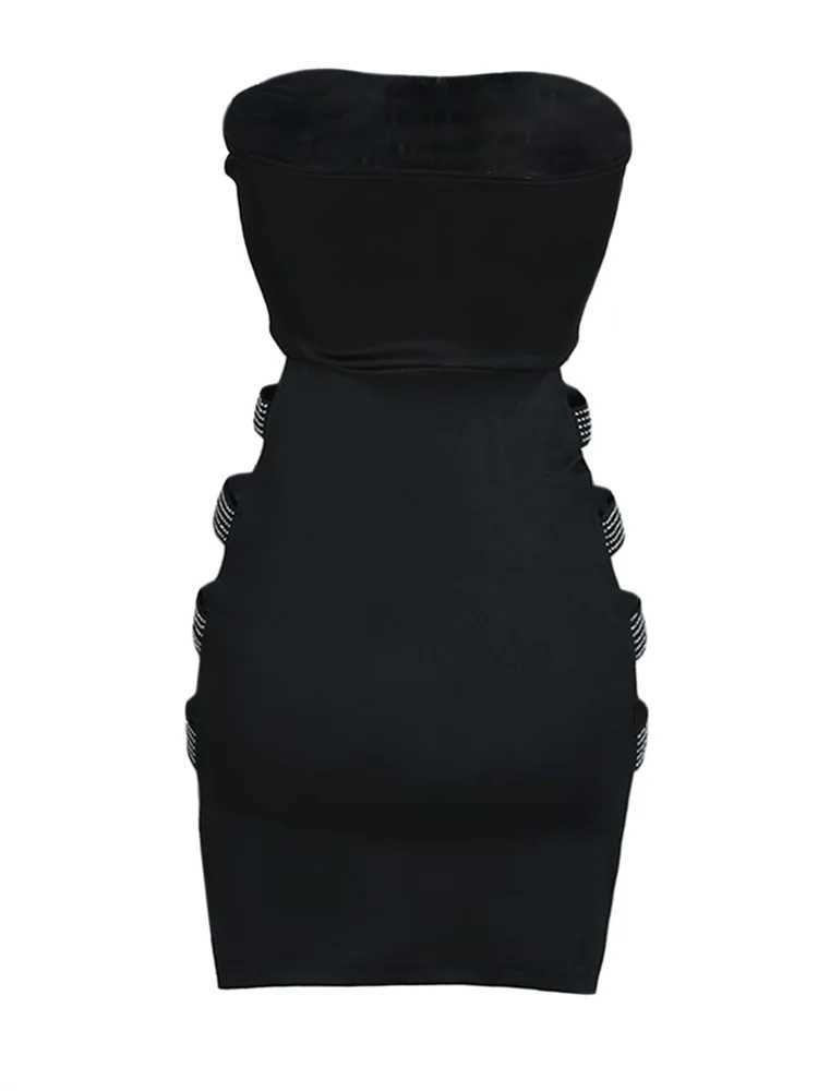 Women Sexy Pencil Dress Strapless Rhine Hollow Out Bodycon Short Dress Evening Party Club Ele Summer DressesXJ250115