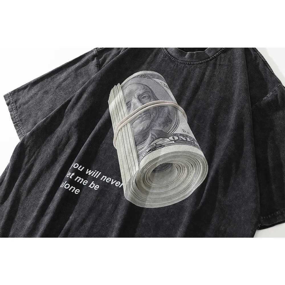 Black USD super Large Hip Hop T-shirt for Men 2022 Summer Mens T-shirt Cotton T-shirt X250203