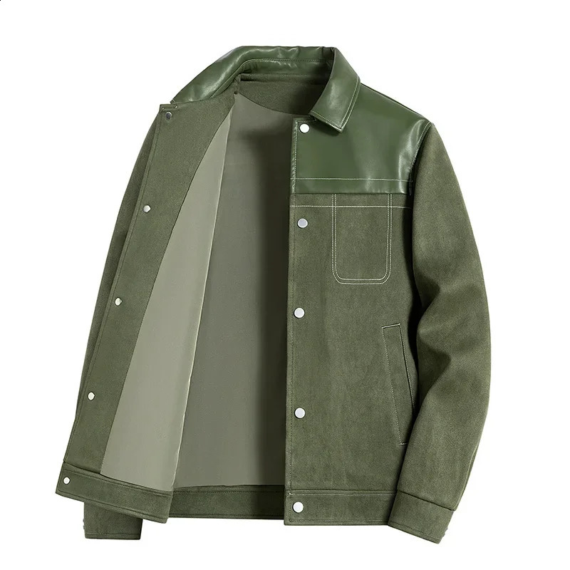 Mens Clothing Suede Outerwear Spring Casual High end Patchwork Leather Coat 2024 Lapel Jacket 250109