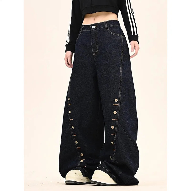 Blue Womens Jeans High Waist Vintage Straight Baggy Denim Pants Hip Hop 90S Y2K n Sense Wide Leg Large Size Trouser 250121
