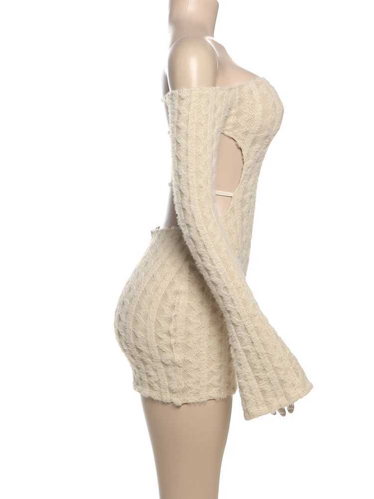 Weird Puss Backless Dress Women Thin 2025 Spring Knit Slash Neck Full Sve Stretch Midnight Clubwear Party Tight Mini BodyconXJ250115