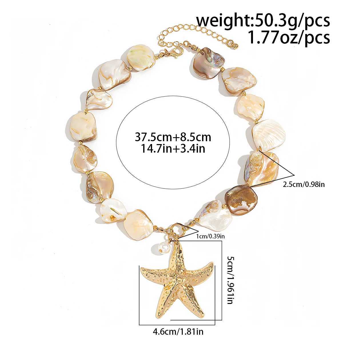 KunJoe Beach Large Gold Color Starfish Pendant Necklace for Women Vintage Short Choker Necklace Collar Chain Jewelry on the NeckXJ250121