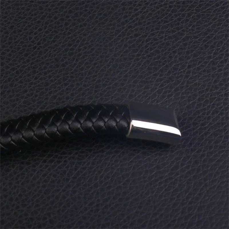 Classic Black High Quality Hand Braided Leather Stainless Steel Magnetic Buckle Bracelet Mens Charm Fashion Casual Jewelry Gift W250121