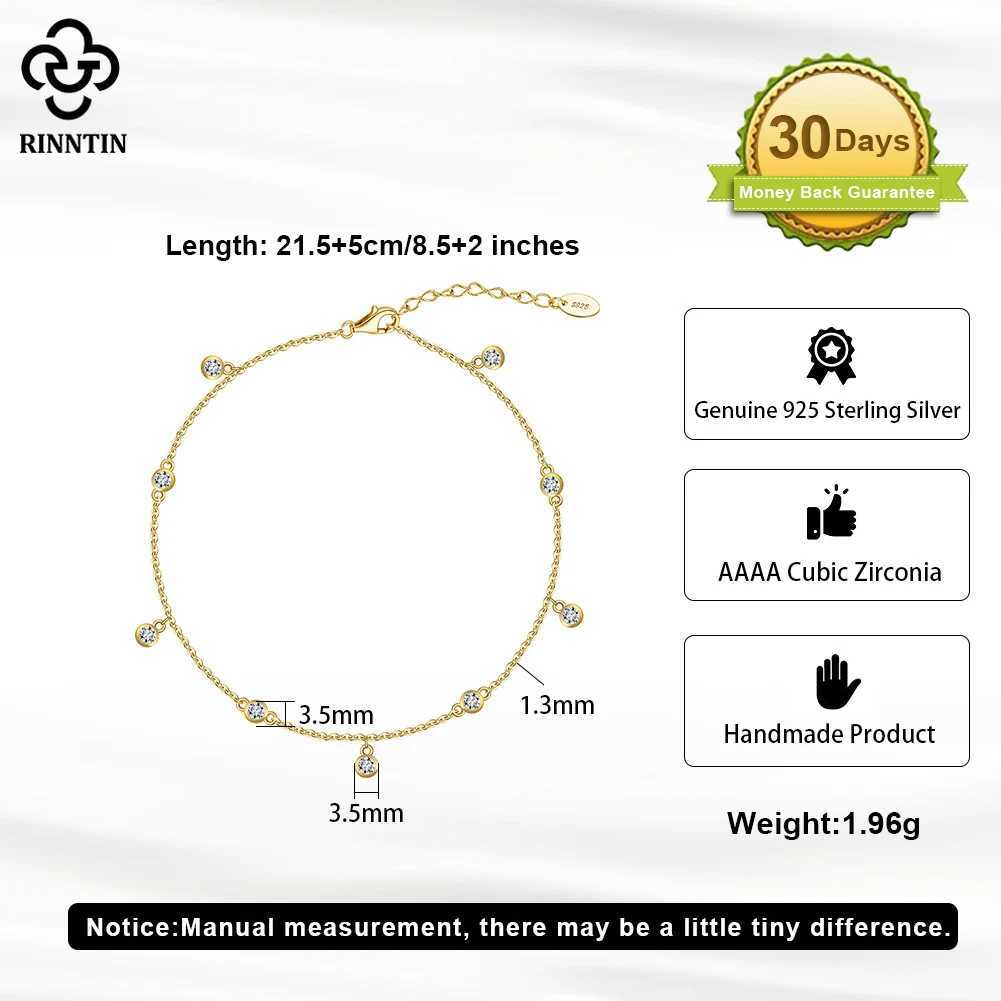 Rinntin Genuine 925 Sterling Silver Brilliant Cubic Zirconia Anklet for Women Adjustable Summer Foot Chains Jewelry SA70XJ250121