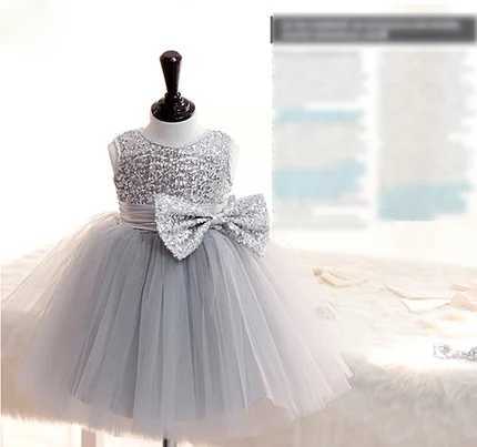 Sweet Baby Girl Dress Silver Sequin Princess Big Bow Sleeveless Infant Summer Dress Toddler Birthday Party Baptism Dress X250203