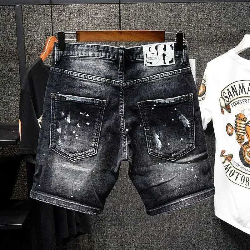 Luxury Brand Designer Clothes Mens Casual Denim Kn-Length Shorts Summer 2024 Fashion Black Patches Paint Jeans Shorts Men X2502031