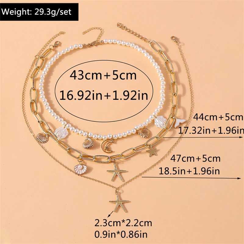 Fashion Muti-layers Imitation Pearl Necklaces for Women Summer Beach Starfish Shell Pendant Necklace Girls Vacation Jewelry GiftXJ250114