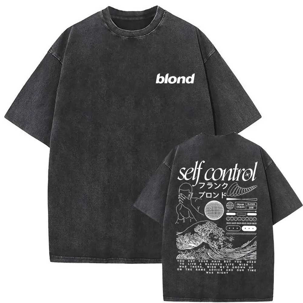 Washed Vintage Frank Hip Hop Tshirt Ocean Oversized T-shirts Blond Self Control T Shirt Short Sleeve Mens Fashion Streetwear X250329