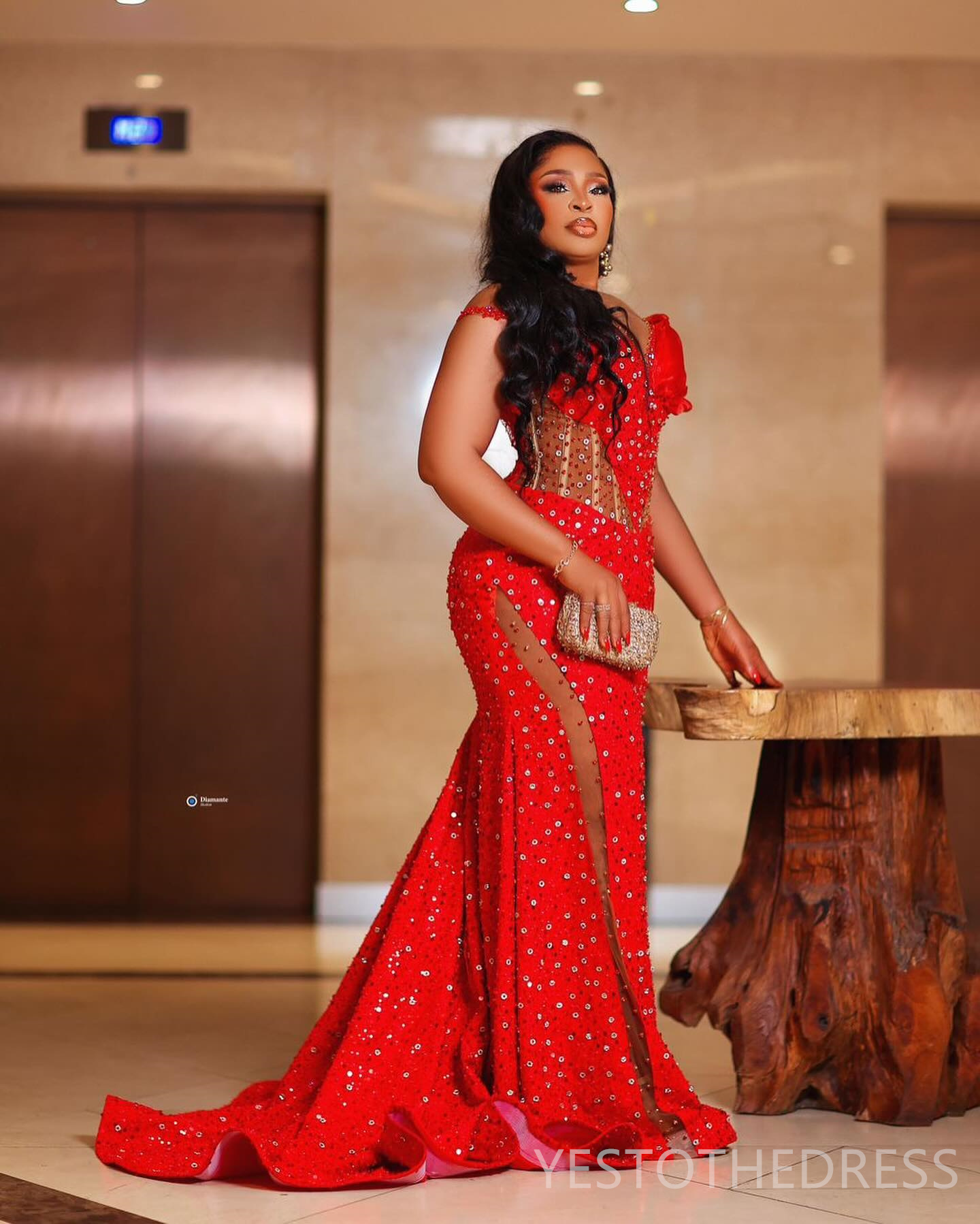 2025 Plus Size Aso Ebi Red Prom Dresses Mermaid Evening Gowns For Black Women Illusion Sheer Neck Beaded Lace Birthday Dress Second Reception Gown AM2