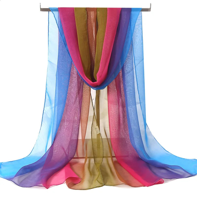 Women Foulard Gradient Solid Color Chiffon Georgette Scarf Bandana Elegant Long Shawl Hijab Summer Sun Protection 250120