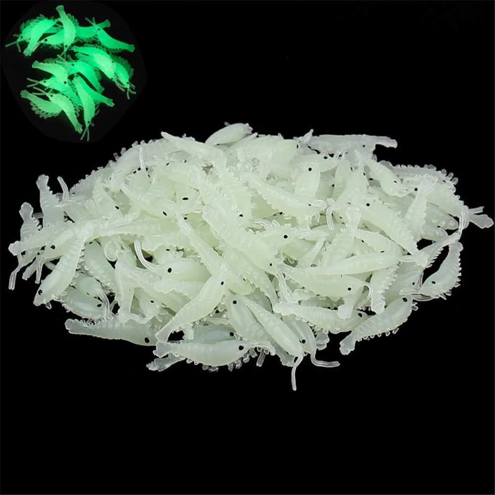100pcs Soft Silicone Shrimp Fishing Lures 2.7cm 0.3g Small Light Green Freshwater Fishing Glow Shrimp Bait Carp Fishing pescaXJ250122
