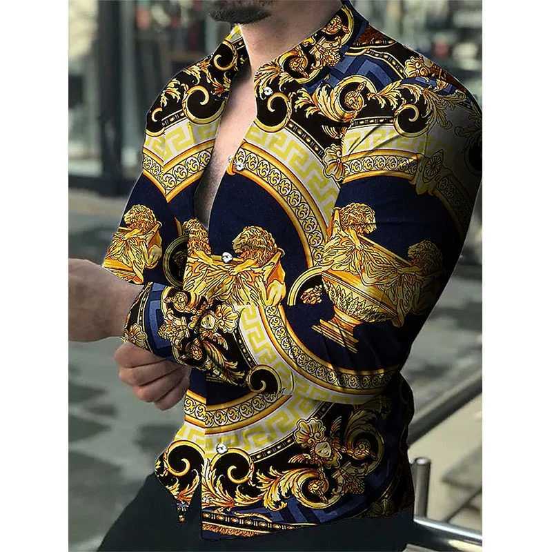 Fashion Luxury Social Men Long Sleeve Shirts Turn-down Collar Buttoned Shirt 2023 Mens Party Clothing Casual Flower Print TopsXJ250121