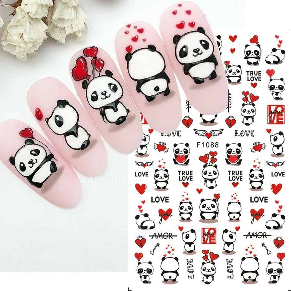 Valentine Love Heart Design Nail Stickers Cute Teddy Bear Cat Panda Decal Geometry Strip Line Rose Sexy Lip Sliders For ManicureXJ250120