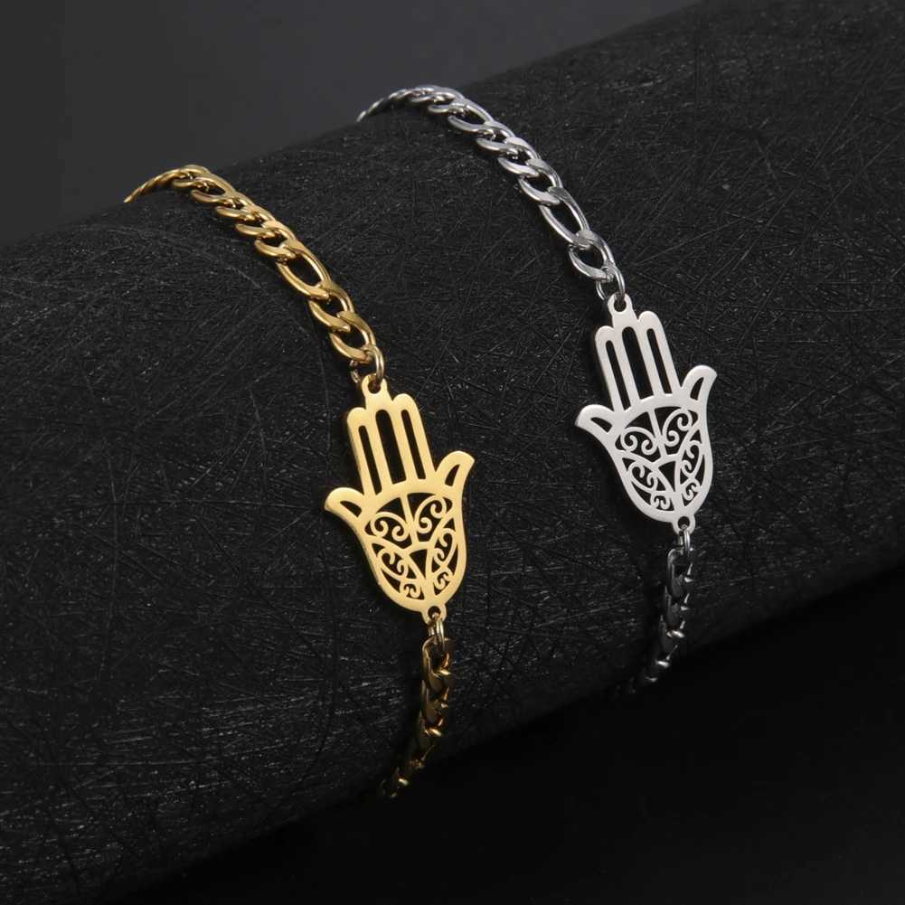 Skyrim Amulet Hamsa Hand of Fatima Bracelets on Hand Gold Color Womens Bracelet Stainless Steel Islamic Lucky Jewelry Gift 2025 W250121