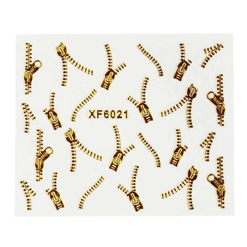 1sheets Gold Zipper 3d Designs Nail Art Stickers Decals Manicure Decor Tools DIY Nail Art Tips Fashion Accessories LAXF6021XJ250120
