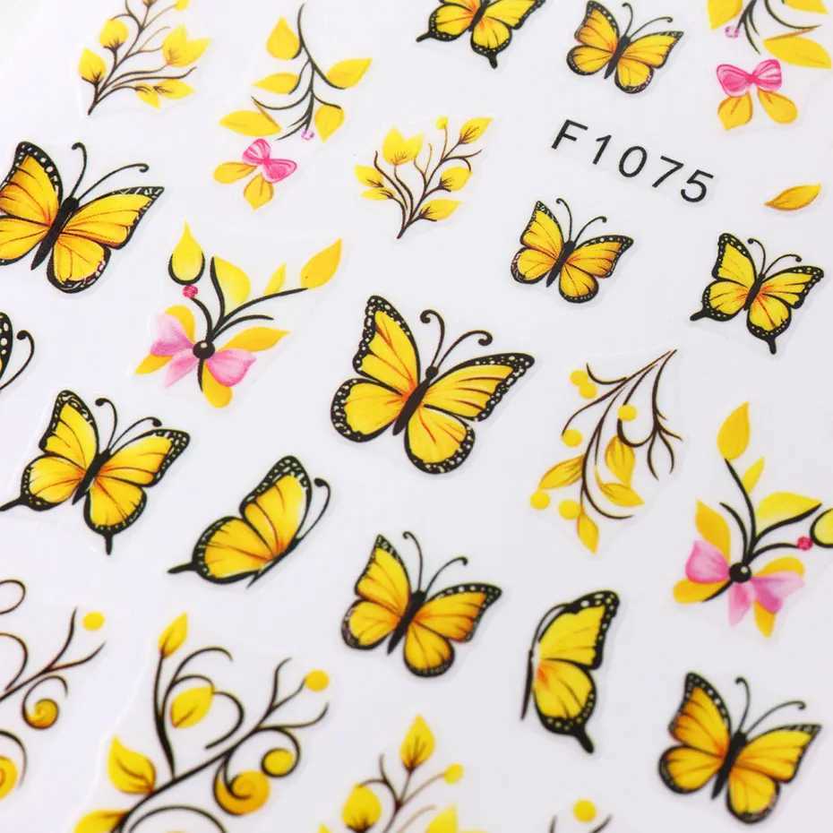 3D Fall Yellow Butterfly Nail Art Stickers Colorful Butterflies Design Adhesive Nail Decals Spring Flower Charms Manicure DecorXJ250120