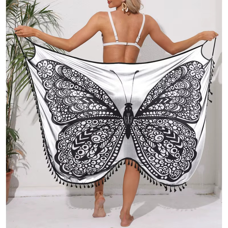 Bikini Sexy Butterfly Print Cover Up Swimwear Women Dress Summer Tunic Bath Sarong Wrap Skirt Swimsuit Elegant Beachwear