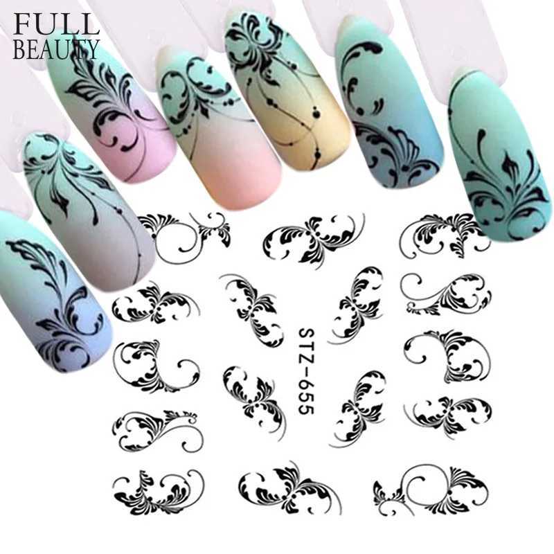 1pc Black Flower Vine Nail Water Sticker Decals Leaf Lace Design Slider Nail Art Decoration Sticker DIY Winter Wrap CHSTZ645-658XJ250120