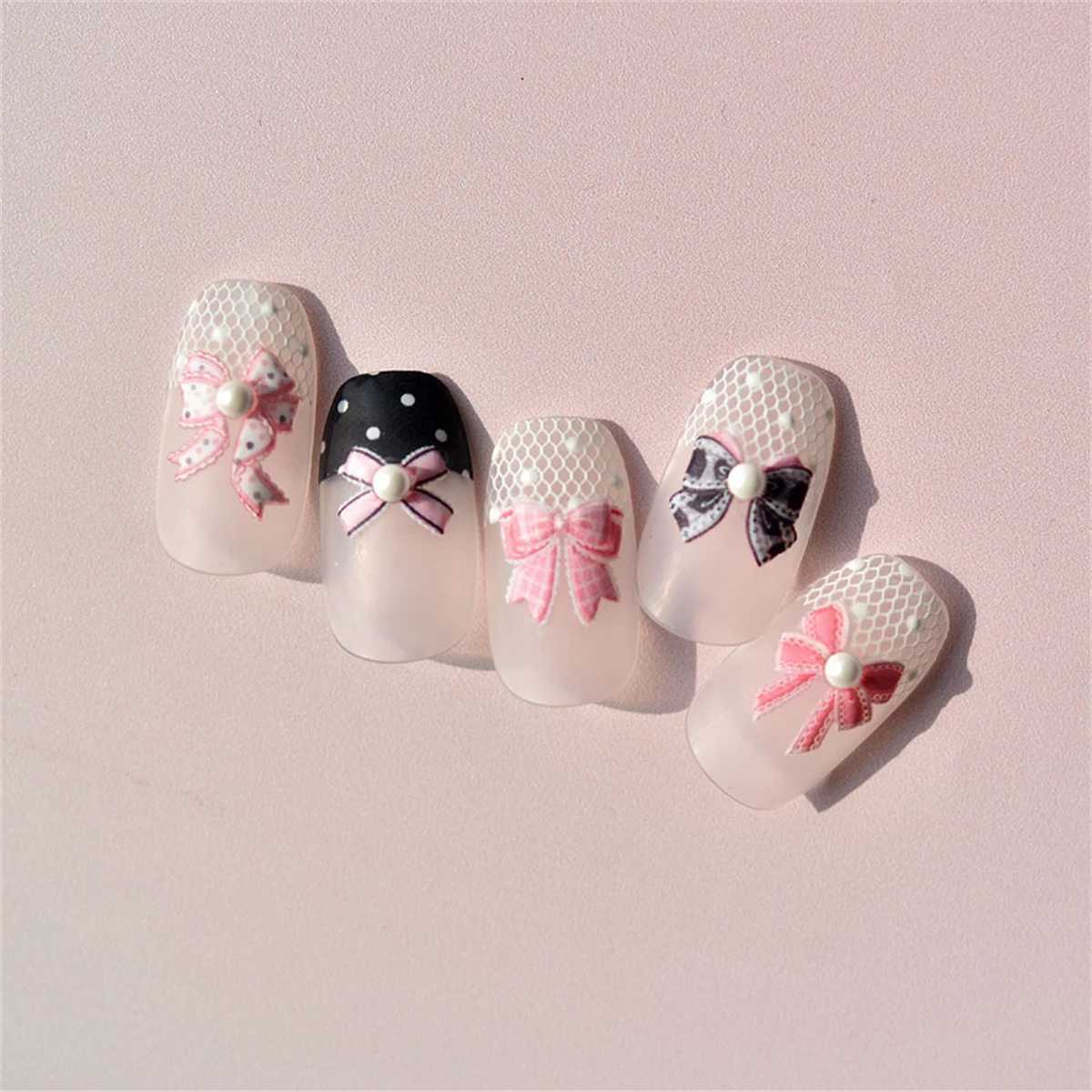 Pink Black Bowknot Retro White Lace Rose 5D Embossed Reliefs Self Adhesive Nail Art Stickers Vintage Manicure Decals WholesaleXJ250120
