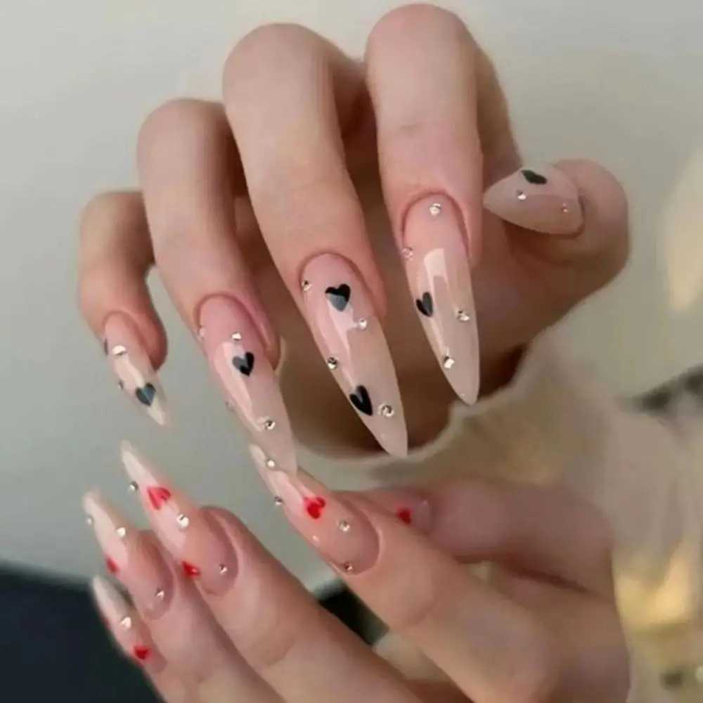 24 pieces of long thin high-heeled French fake nails with white edges simple Aurora fake nails fully covered nail press DIY detachable handleW250120