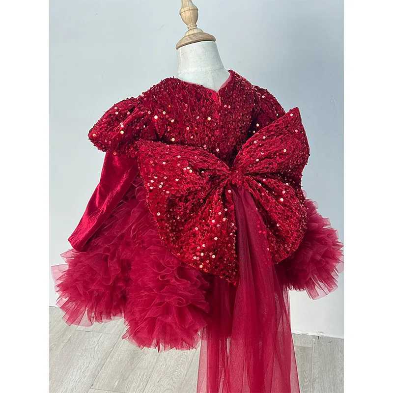 2025 Big bow Childrens Princess Evening Gown Sequin Design Wedding Birthday Baptism Easter Eid Party Girls Dresses X250203