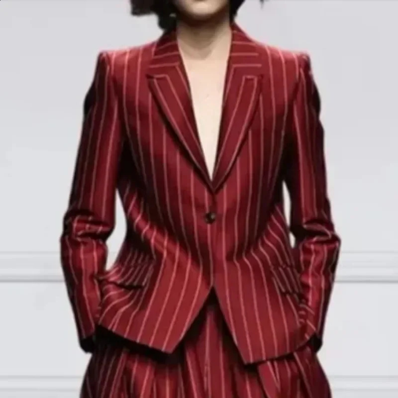 Modigirl Winter Clothes Trendy Pants Suits Set Office for Women 2024 Autumn British Striped Loose Wide Leg Womens England s 250114