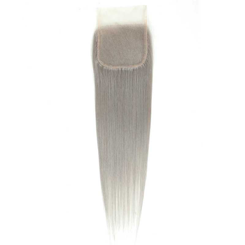 Brazilian Straight Bundle With Clo 4x4 Silver Grey Color 3 Bundles With Clo Gray Remy 100% Human Hair Bundles KEMY HAIRXJ250120