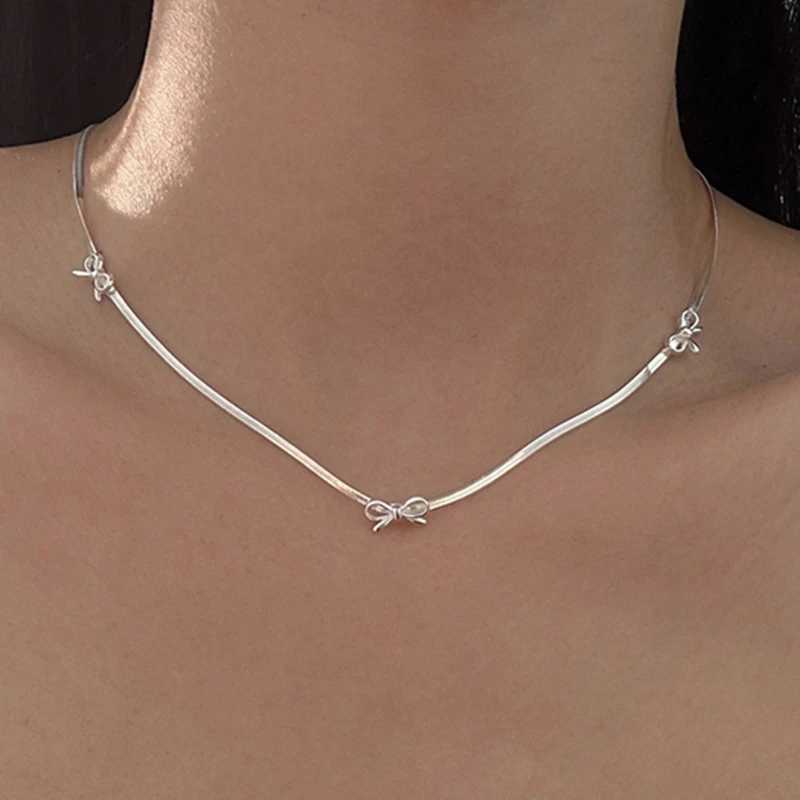 925 Sterling Silver Bow Necklace Chain Snake Bones Necklace Birtay Party Gift For Women Fine JewelryXJ250114