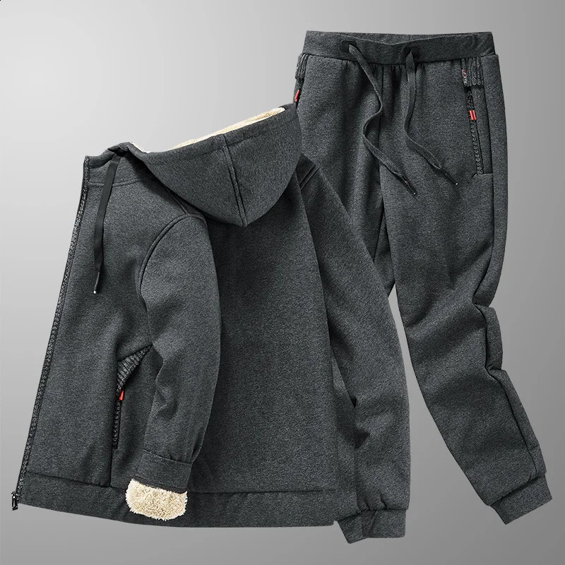 Mens Sets Jacket pant Warm Fur Winter Sweatshirt Cashmere Tracksuit Mens Sets Fleece Thick Hooded Casual Track Suits 250117