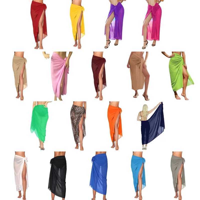 2025 New Beach-Sarong-Pareo for Womens Chiffon-Semi-Sheer Swimsuit Cover-Ups Side Tie Long Wr Skirt for Swimwear Bathing Suit W250120